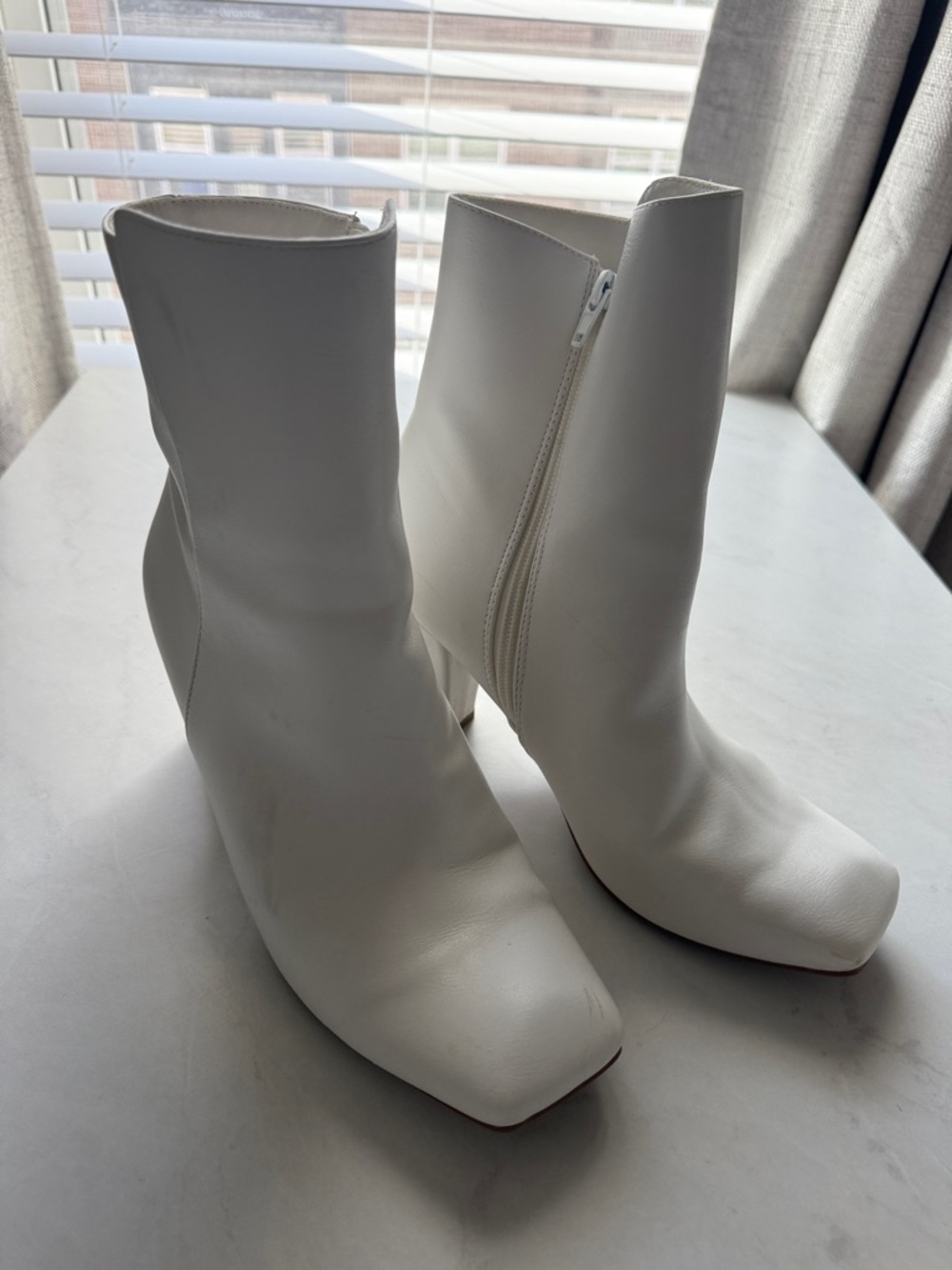 Elegant White Square-Toe Ankle Booties with Side Zip